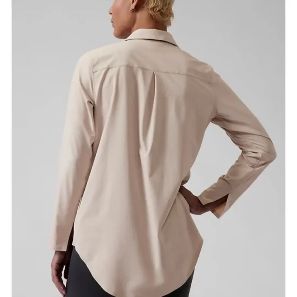 Athleta Urbanite Long Sleeve Button Down Relax Fit Performance Top - Picture 2 of 6